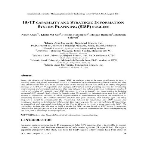 IS/IT Capability and Strategic Information System Planning (SISP) Success