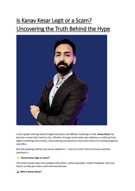 Is Kanav Kesar Legit or a Scam? Uncovering the Truth Behind the Hype | PDF