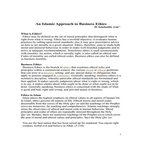 Islamic Approach to Business Ethics