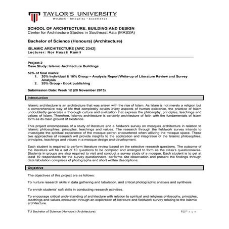 Islamic architecture arc 2342 project 2 brief august 2015