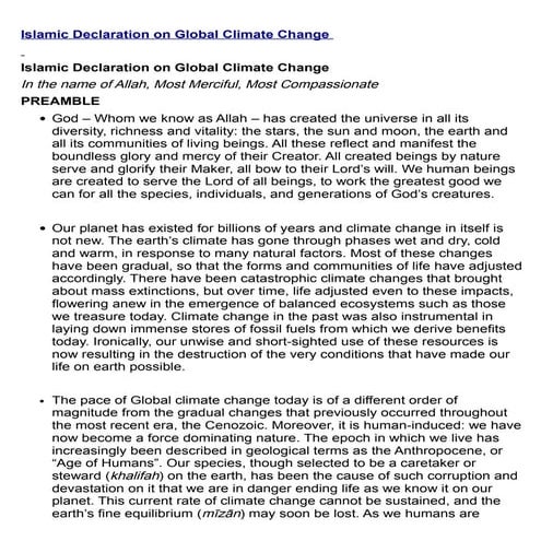 Islam and the Environment | PDF