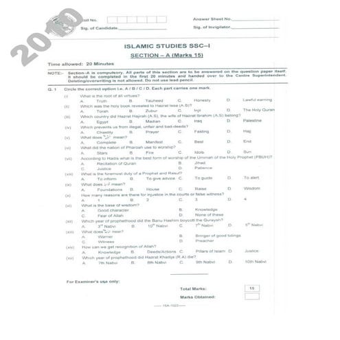 Islamic studies fbise ssc i (2010)