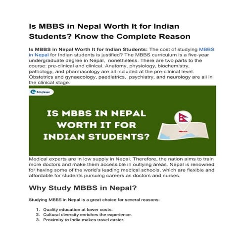 Is MBBS in Nepal Worth It for Indian Students? Know the Complete Reason