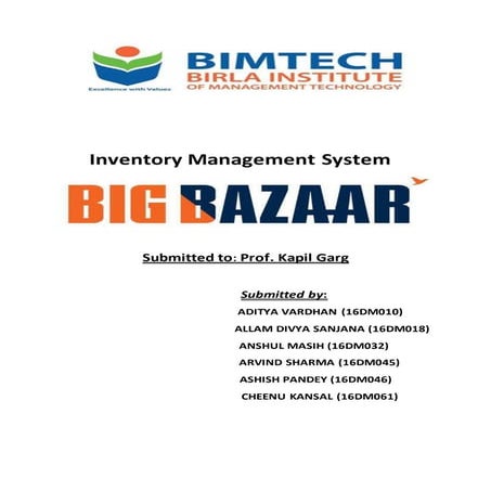 Inventory Management system at big bazaar | DOCX