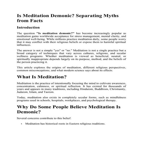 Is Meditation Demonic? Exploring Myths, Facts, and Religious ...