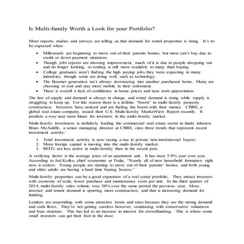 Is Multi-family Worth a Look for your Portfolio?