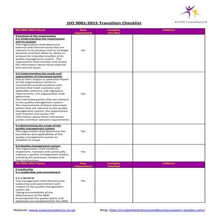 Iso 9001 transition checklist