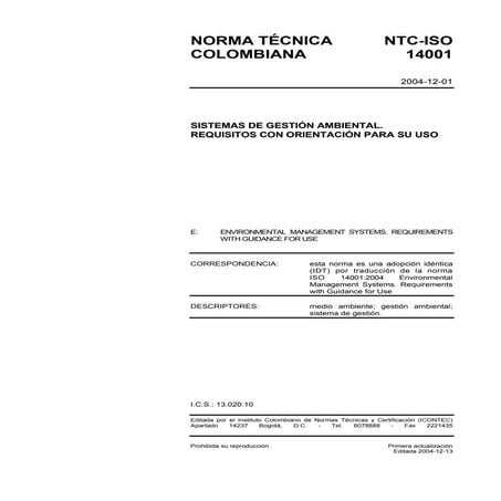 Iso 14001 2004 ntc requisitos
