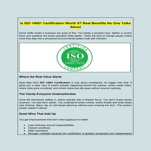 Is ISO 14001 Certification Worth It? Real Benefits No One Talks About ...