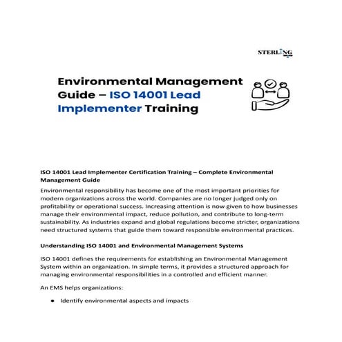 ISO 14001 Lead Implementer Training: Certification & EMS Guide | PDF