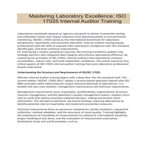 ISO 17025 Lead Auditor Training in Australia | PDF