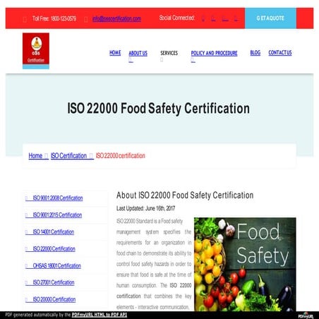 ISO 22000 Food Safety Management System | PPTX