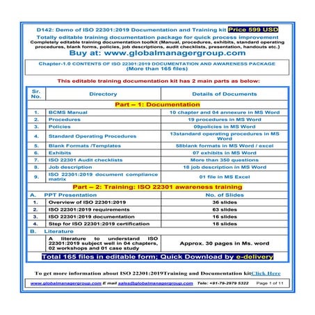 Outline of ISO 22301:2019 Documentation and Training kit
