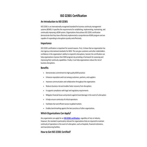 Begin the ISO 22301 Certification Process | PPT