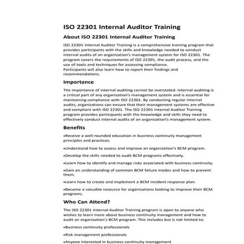 iso 22301 internal auditor course.pppppt | PPT