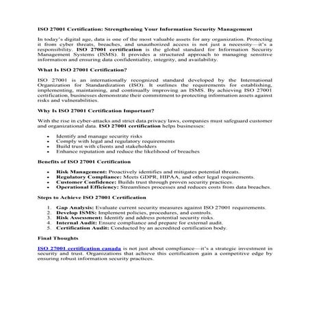ISO 27001 Certification: Strengthen Your Information Security Today | PPT