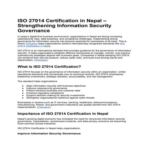 ISO 27014 Certification in Nepal – Strengthening Information Security ...