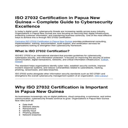 Comprehensive Guide to ISO 27032 Cybersecurity Certification in Papua ...