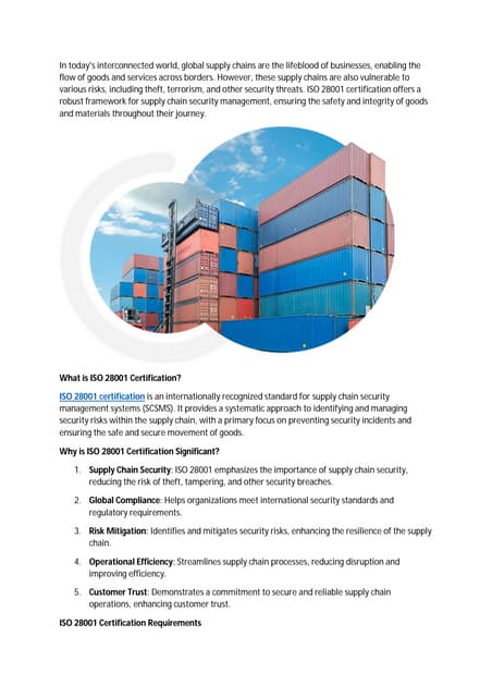 Iso 28001 Certification Strengthening Supply Chain Security Pdf Iso 28001 Certification Strengthening Supply Chain Security Pdf