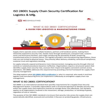 ISO 28001 Supply Chain Security Certification for Logistics & Mfg | PDF