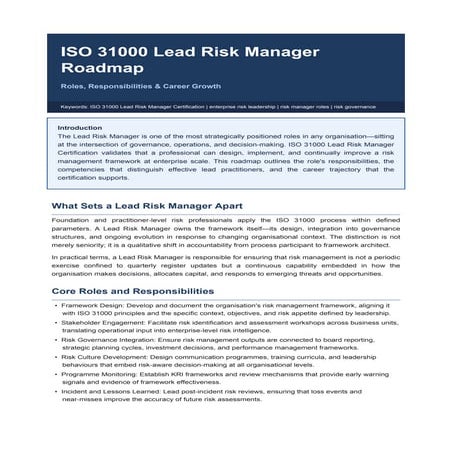 ISO 31000 Lead Risk Manager Certification: Roles, Responsibilities, and ...