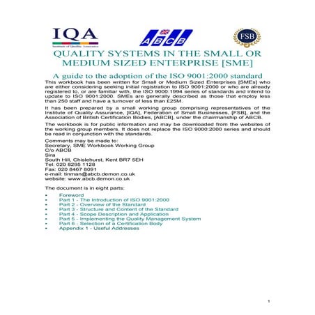 ISO 9001: 2000 QUALITY SYSTEMS IN THE SMALL OR  MEDIUM SIZED ENTERPRISE [SME]