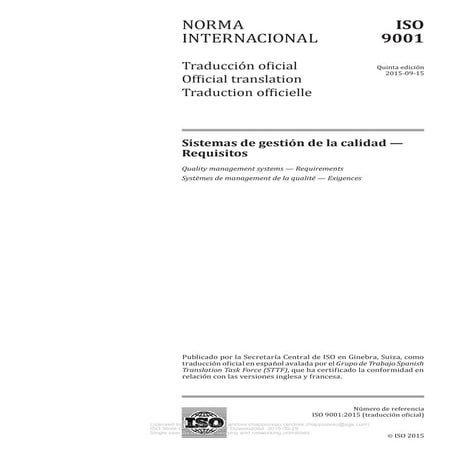 Resumen propuesta sistema de gestión de calidad iso 9001:2015 | PDF