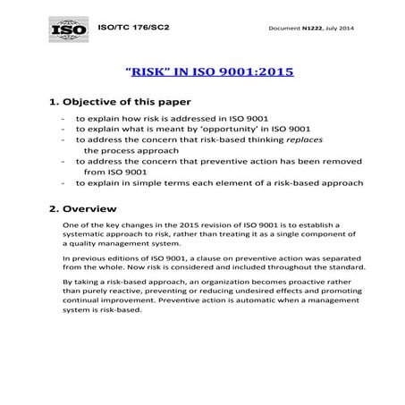 Pendekatan Resiko dalam ISO 9001:2015 Terbaru
