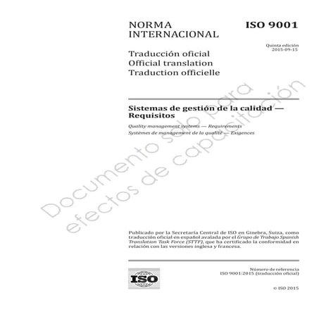 Iso 9001 2015 sistemas de gestión de la calidad | PDF