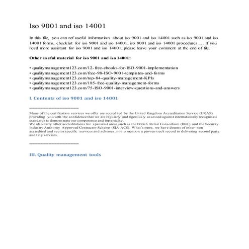 Iso 9001 and iso 14001