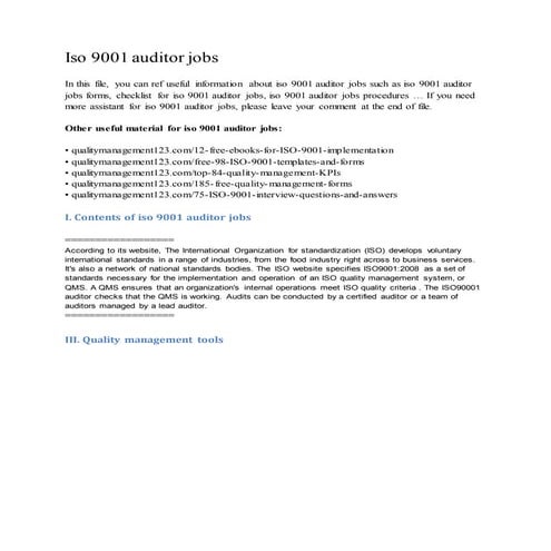 Iso 9001 auditor jobs