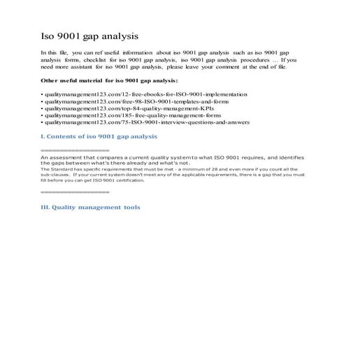 Iso 9001 gap analysis