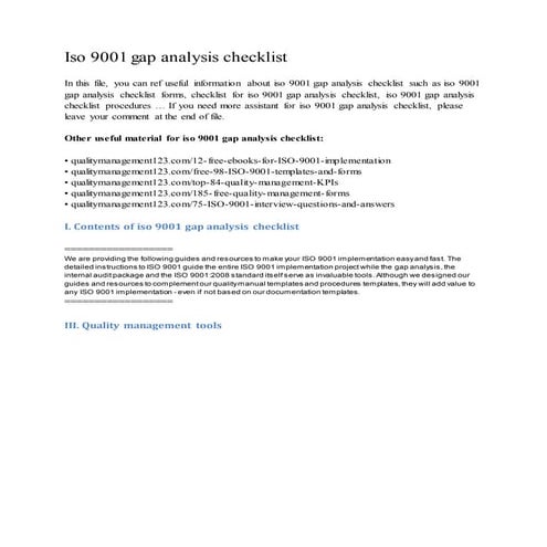 Iso 9001 gap analysis checklist