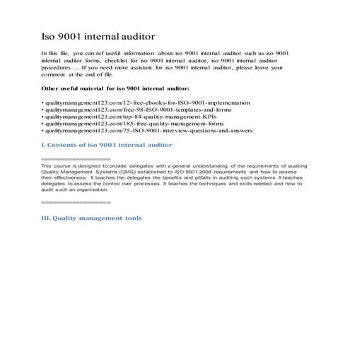 Iso 9001 internal auditor