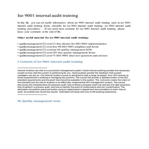 Iso 9001 internal audit training