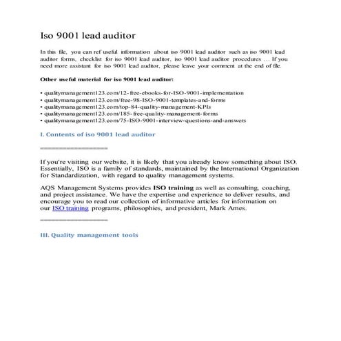 Iso 9001 lead auditor