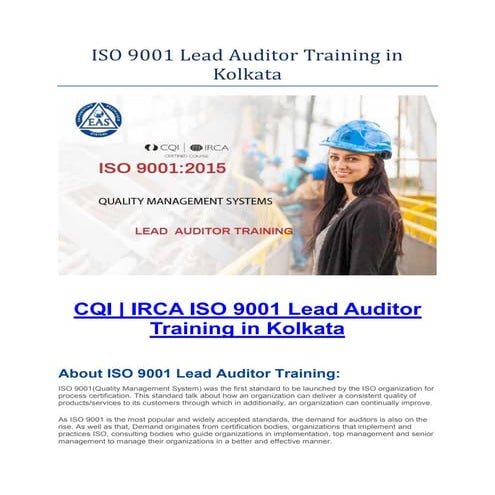 Iso 9001 lead auditor training in kolkata