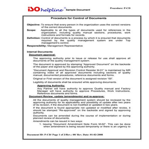 Iso 9001 procedure_for_control_of_document_p-cd_4-2-3