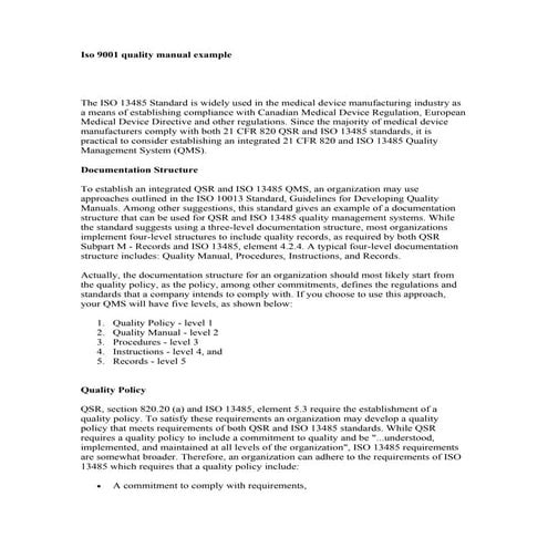 Iso 9001 quality manual example