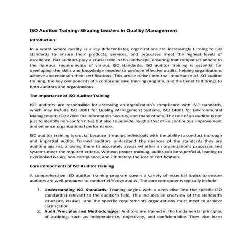 ISO Auditor Training: Shaping Leaders in Quality Management