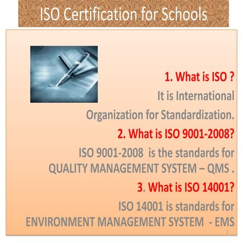 Iso Certification For Schools Introductory Slide Show By C.Eashwer | PPTX