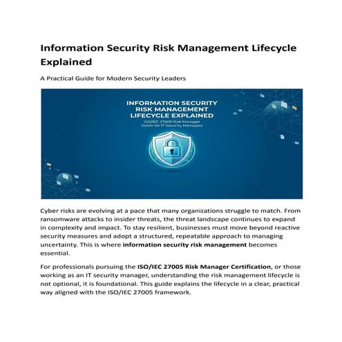 ISO IEC 27005 Risk Management Framework Explained | PDF