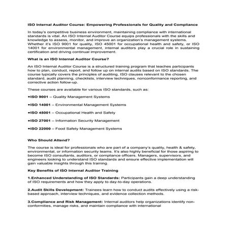 Assessment and Internal Auditor Course Certification | PPT