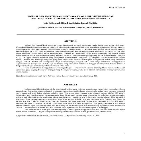 Isolasi identifikasi senyawa antitumor pada buah pare