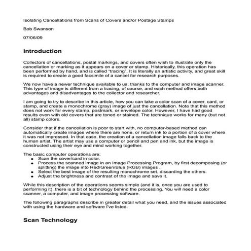 Isolating Cancellations from Scanned Stamps and Postal History