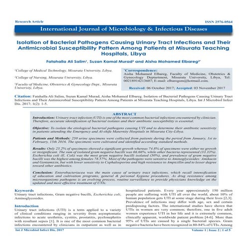 IBacterial Pathogens Causing Urinary Tract Infections and Their Antimicrobial...