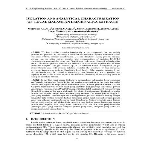 Isolation and analytical characterization of local malaysian leech ...