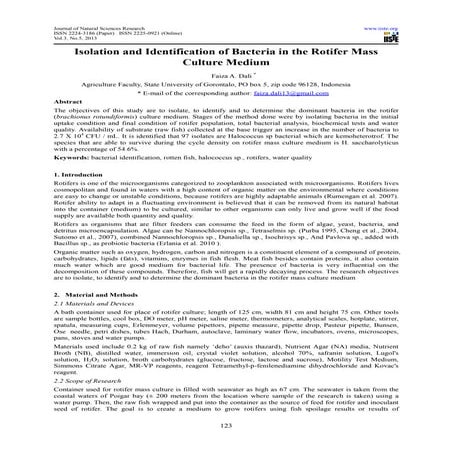 Isolation and identification of bacteria in the rotifer mass culture medium