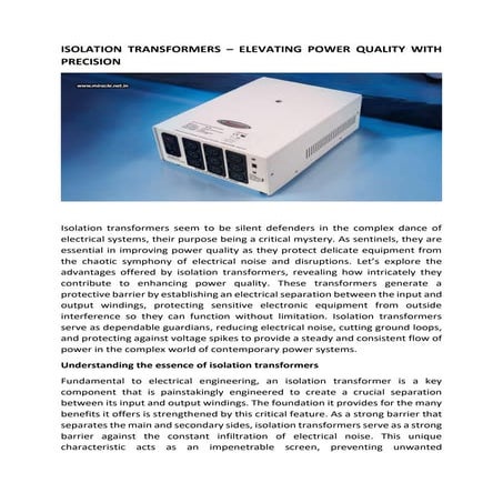 ISOLATION TRANSFORMERS – ELEVATING POWER QUALITY WITH PRECISION.pdf