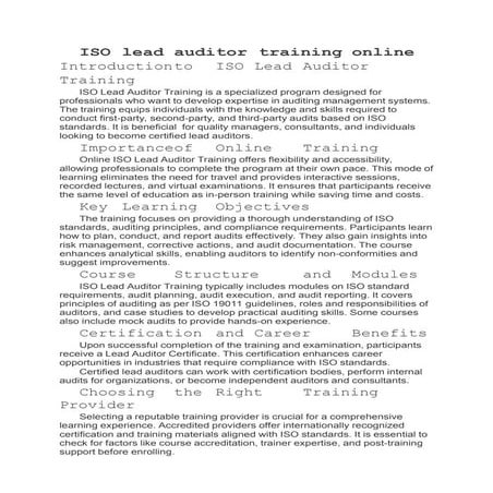 What is ISO Lead Auditor Training in India.ppt